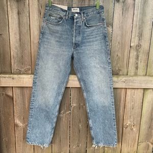 Agolde Jeans Blue 90s Mid Rise Loose Fit Organic Scheme Distressed Size 27 NWT